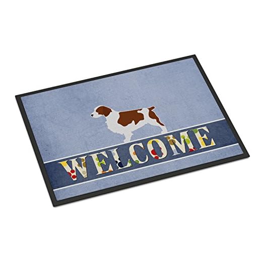 Caroline's Treasures BB5504MAT Welsh Springer Spaniel Welcome Doormat 18x27 Front Door Mat Indoor Outdoor Rugs for Entryway, Non Slip Washable Low Pile, 18H X 27W