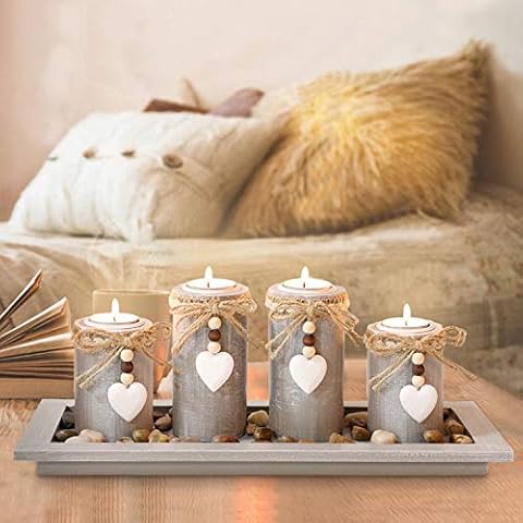 GoMaihe Portavelas Madera Romántica Corazón, Juego de 4 Cover