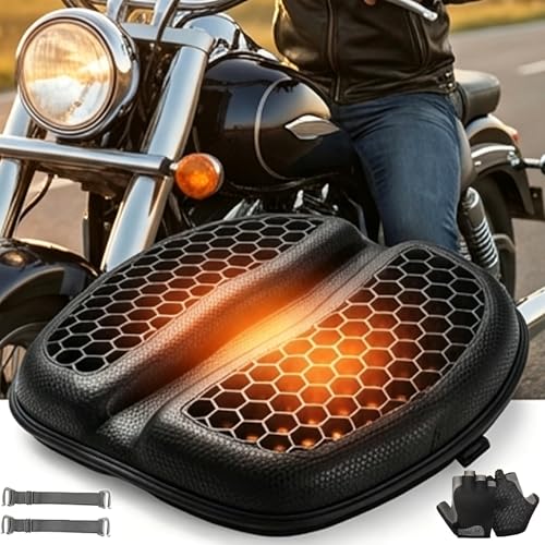 Motorcycle Seat Cushion 100% Gel Rider Cushion Universal Non-Slip Grip Ergonomic Motorcycle Seat Pad 3D-Honeycomb Structure TPE Shock Absorption Breathable Seat Pad for Long Rides