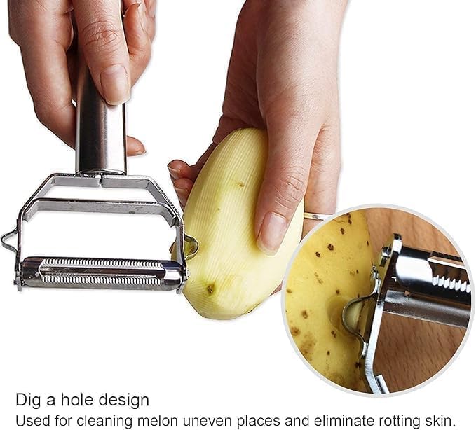 Image of 2 in 1 Stainless Steel Julienne Vegetable Peeler Multi-Functional Fruit & Veggie Shredder Slicer and Grater for Potatoes, Carrots, Cucumbers 3.5 inch Biscuit Cutte (Medium)