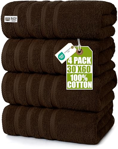 Utopia Towels 4 Pack Premium Extra Large Bath Towels Set (30 x 60 Inches) 100% Ring Spun Cotton Lightweight and Highly Absorbent Quick Drying Towels Perfect for Daily Use (Dark Brown)