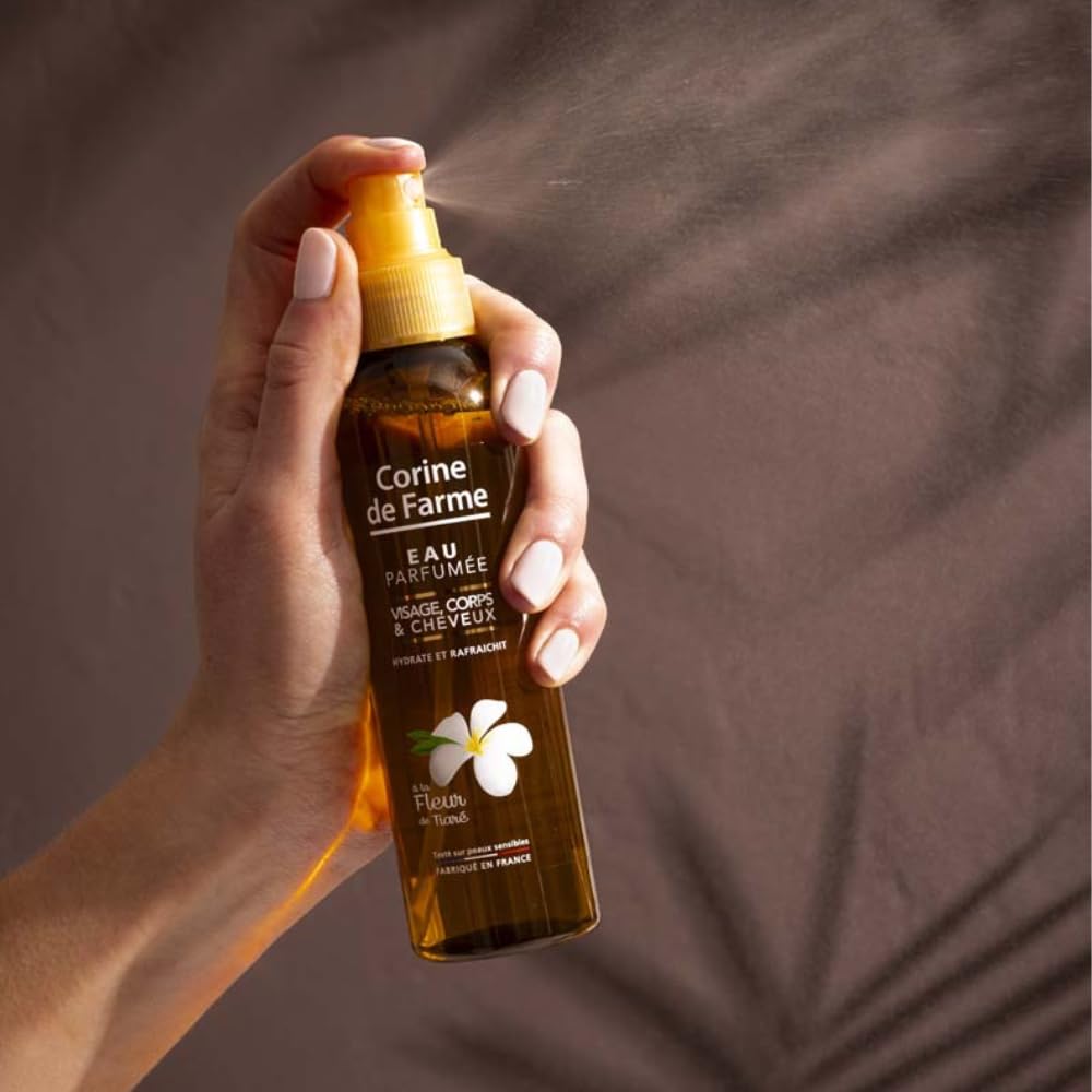 Corine de Farme - Monoi Tiaré Perfumowana woda - Mgła do pielęgnacji twarzy, ciała i włosów - Nawilża, chłodzi i perfumuje skórę - Bezalkoholowa - 150 ml