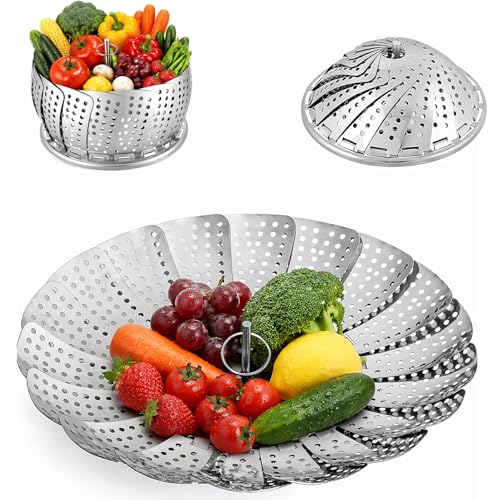 BangShou Panier Vapeur Inox, 9'' Cuit Vapeur Inoxydable pour Autocuiseur, Panier pour Cuire à la Vapeur, Fleur Marguerite Cuisson Vapeur, Pliable Vegetable...