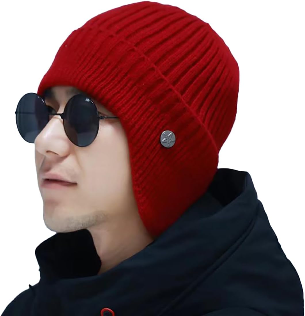 Winter Woolen Hat Men Ears Protection Beanie Knitted Hat Soft Plush Warm Cap (Above 15 Year)
