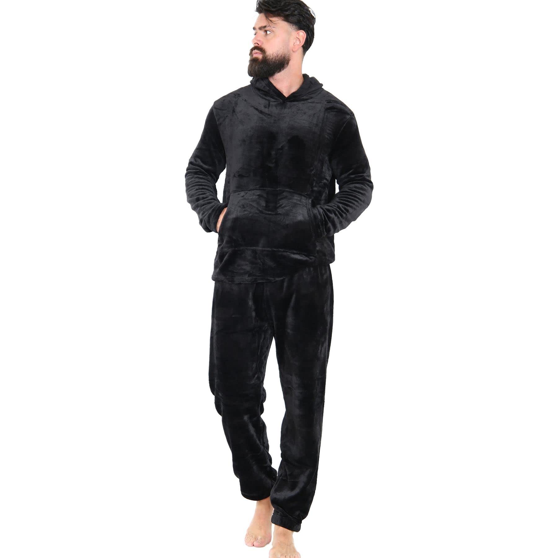 A2ZMens Pyjamas Soft Warm Fleece Twosie Adults Trendy Fashion Hooded Long Sleeves Pyjamas 2 Piece Gift Set Mens Outfit Set Size S-2XL