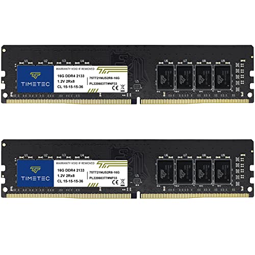 Timetec 32GB KIT (2x16GB) DDR4 2133MHz (PC4-2133P) PC4-17000 UDIMM Desktop RAM 288-Pin 1.2V CL15 Non-ECC Unbuffered DIMM Memory Module Upgrade