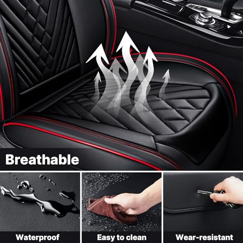 Image of Seat Covers for Ford Transit 150 /250 /350 Van 2015-2026, Front Set Black-Red