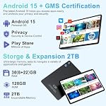 Android 15 Tablet 30GB RAM 128GB ROM 2TB Expand, 10 inch Tablets with Keyboard Mouse, Octa-Core, 8000mAh, HD IPS Display, GPS, 5G WiFi, Widevine L1, 2 in 1 Tablets - Metal Black