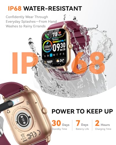 Image of Smart Watch for Men Women,1.85 inch HD Screen Bluetooth Fitness Tracker Step Counter /Sleep Monitor,110+ Sports Modes,IP68 Waterproof smart Watch Compatible with iPhone Samsung Android Phone, Wine Red