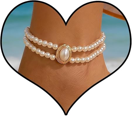 Layered Pearl Ankle Bracelets Dainty Boho Pearl Stretch Ankle Chain Trendy Waterproof Non Tarnish Anklets Summer Beach Foot Chain Jewelry Gifts for Her