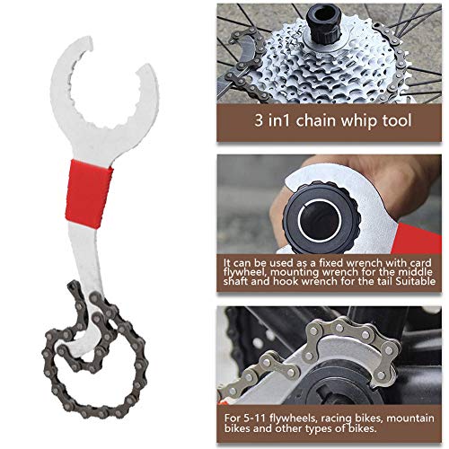 TOULIFLY Bicycle Flywheel Remover Sprocket Remover Tool Set, Bicycle Cassette Removal Tool with Chain Whip + Auxiliary Wrench + Rotor Lockring Removal with Pin + Sprocket Remover.
