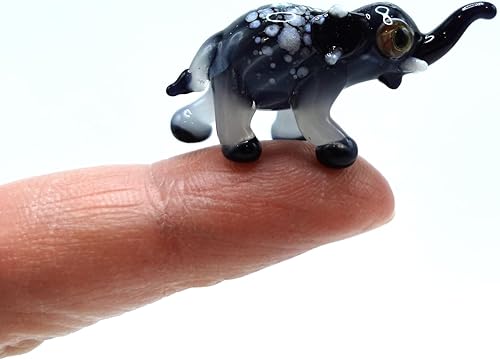 Elefante diminutas micro figuras de vidrio soplado a mano, animales, regalo coleccionable, decoración del hogar, tronco (negro) Negro,Azul,Rojo,Rojo