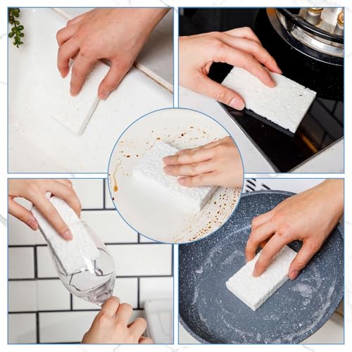 Image of Zhengmy 200 Pieces Sponges Bulk Sponges Kitchen Compressed Sponge Natural Dish Sponge Compressed Wood Pulp Cleaning Without Scratching for Kitchen Bathroom, 3.9 x 2.4 x 0.12 Inch (White)