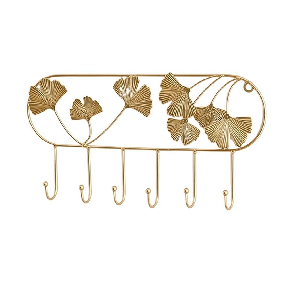 E7v2t9k6 One Color Wall Coat Hanger Wall Mounted Ginkgo Leaf Hook Key Storage Fitting Room Coat Hanger Wrought Iron Art Entry Porch Decorate Space-Saving