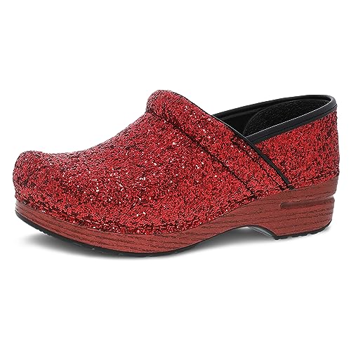 Image of Dansko Professional Glitter Slip-On Clogs for Women - Rocker Sole and Arch Support for Comfort - Shiny and Stylish Glitter Uppers