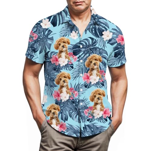 Lussues Nee Maltipoo Hawaiian Shirts for Men,Button Down Beach Casual Shirtss Blue