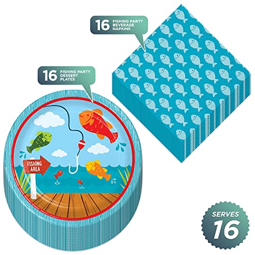Home & Hoopla Little Fisherman Fishing And Camping Party Paper Dessert Plates And Beverage Napkins (Serves 16) #TOP1