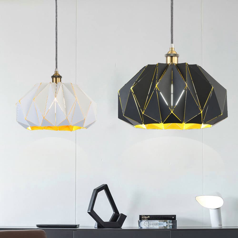 Metalowa lampa wisząca w stylu wiejskim w stylu vintage, lampa sufitowa E26, regulowana, do kuchni, salonu, kawiarni, baru, wzornictwa przemysłowego, czarna (biała, 44 cm)