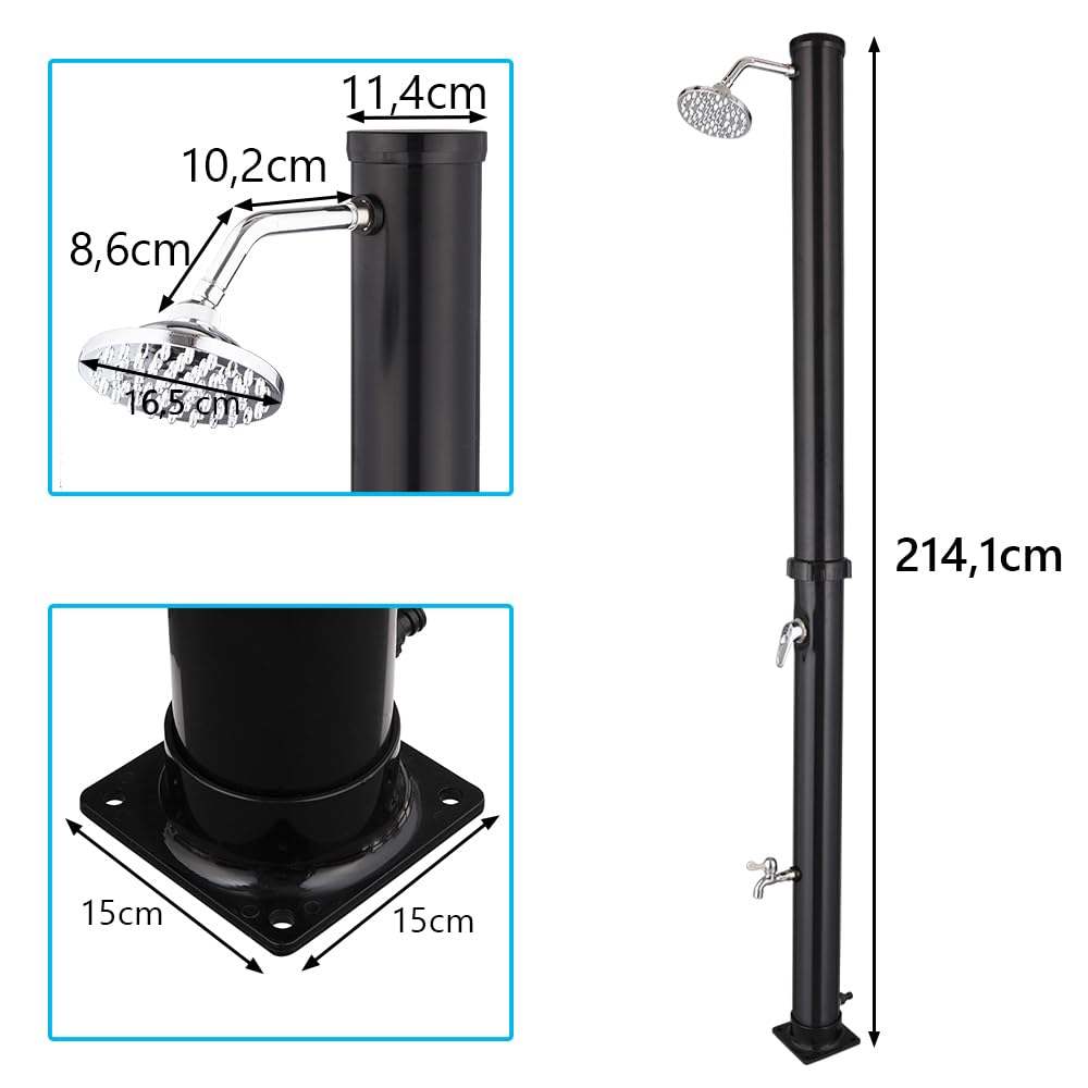 Bonnlo Solardusche Garten 20 Liter, 360° Drehbarer Duschkopf Fußdusche Gartenschlauch Anschluss, Winterfest Warmwasser Gartendusche Aussendusche Solar Garten Pool Strand Outdoor Dusche, Schwarz