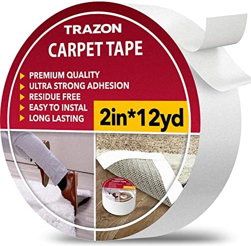 Carpet Tape Double Sided - Rug Tape Grippers for Hardwood Floors and Area Rugs - Carpet Binding Tape Strong Adhesive and Removable, Heavy Duty Stickers Grip Tape, Residue Free (2 Inch / 12 Yards)