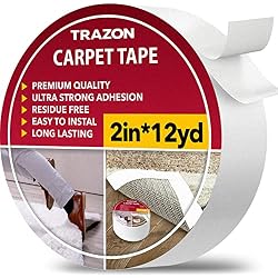Carpet Tape Double Sided - Rug Tape Grippers for Hardwood Floors and Area Rugs - Carpet Binding Tape Strong Adhesive and Removable, Heavy Duty Stickers Grip Tape, Residue Free (2 Inch / 12 Yards)