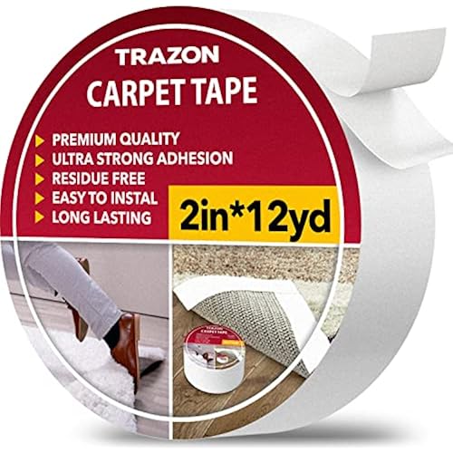 Carpet Tape Double Sided - Rug Tape Grippers for Hardwood Floors and Area Rugs - Carpet Binding Tape Strong Adhesive and Removable, Heavy Duty Stickers Grip Tape, Residue Free (2 Inch / 12 Yards)