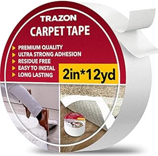 Carpet Tape Double Sided - Rug Tape Grippers for Hardwood Floors and Area Rugs - Carpet Binding Tape Strong Adhesive and Removable, Heavy Duty Stickers Grip Tape, Residue Free (2 Inch / 12 Yards)