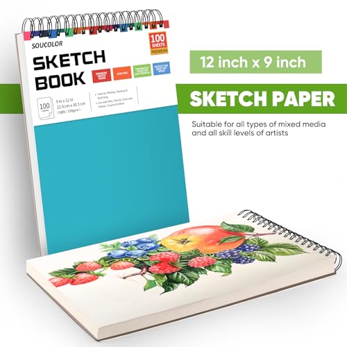 Soucolor School Supplies 9" x 12" Sketch Book for High College Teacher Student, 1-Pack 100 Sheets Spiral Bound Art Sketchbook, Acid Free... - Image 6