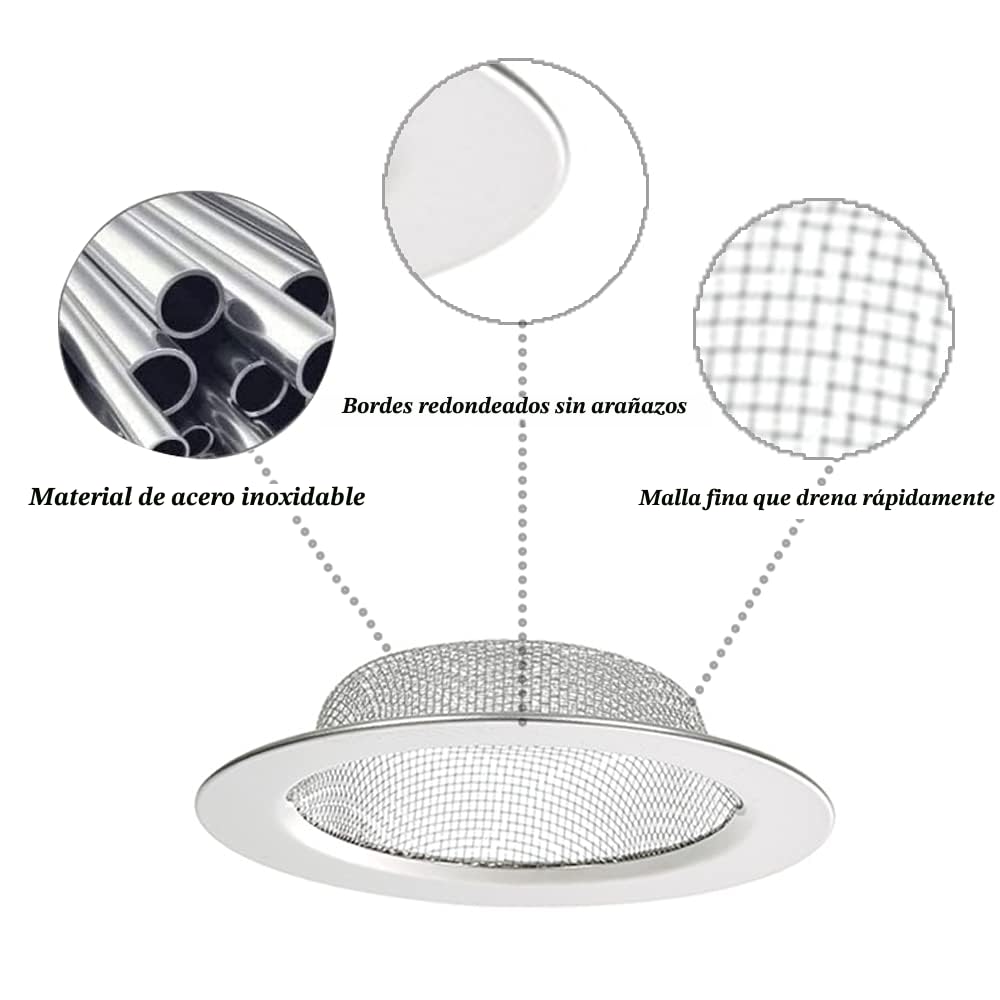 2 Piezas Filtro de Acero Inoxidable para Desagüe del Fregadero De La Cocina y Tocador de Baño, 7.5CM