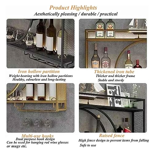 Étagère à vin murale en bois avec support à gobelets suspendu design - 6