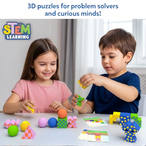 Image of Skillmatics Brain Blocks, 3D Early STEM Building Blocks Game for Kids, Shapes, Balance & Pattern Play, 3 Levels of Challenge Cards, Screen-Free Learning Toy, Gift for Boys & Girls Ages 4, 5, 6, 7