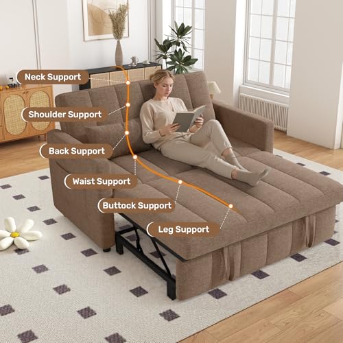 Image of Nebuaegis Sleeper Sofa Bed,3-in-1 Convertible Pull Out Couch with Adjustable Backrest for Living Room,Loveseat Sofa Bed with Side Pockets,Easy Assembly,Brown,1 PCS