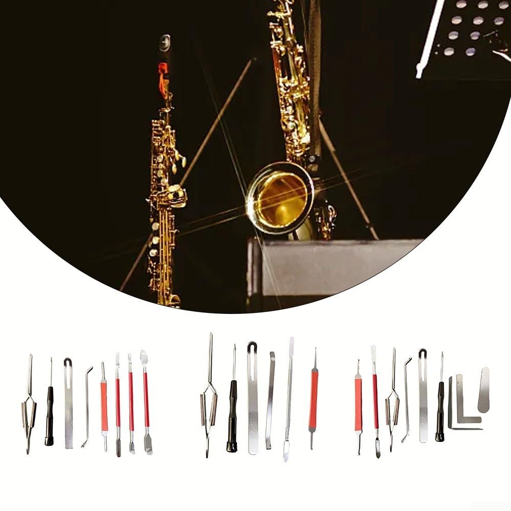 Juego de herramientas profesionales de reparación de saxofón para flauta y clarinete, kit esencial para reparaciones de instrumentos de viento de madera (6 piezas)