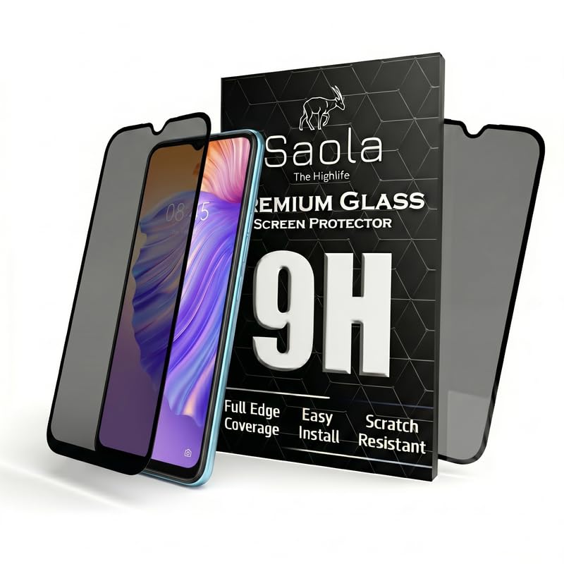 Image of Saola Ultra Privacy Tempered Glass For Tecno Spark 8T (PACK OF 1) with Free Installation Kit. (In-Screen FingerPrint Lock will not work with the Privacy Guard because of it's Spy Coating) - 6.6 inch