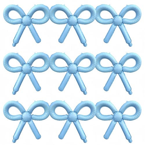 9Pcs Baby Blue Bow Balloons/22 Inch Hollow Ribbon Foil Balloon Set for Baby Shower, Coquette Birthday Party Decor, Princess Fairy Tale Castle Party, Preppy Blue Bow Decorations (Blue)