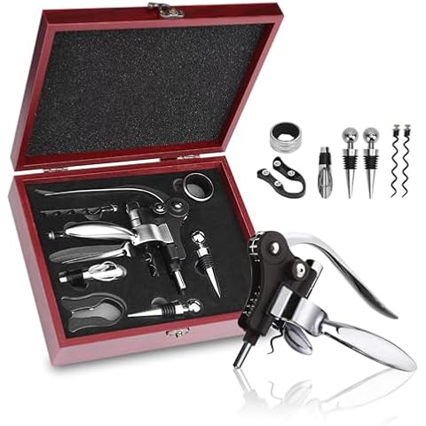 Wine Bottle Opener Gift Set for Wine Lovers, 8 PCS Corkscrew Wine Opener with Wood Case, Stainless Steel Wine Opener manual, Wine Opener Kit for Christmas Birthdays Wedding Wine Gift Set Cover