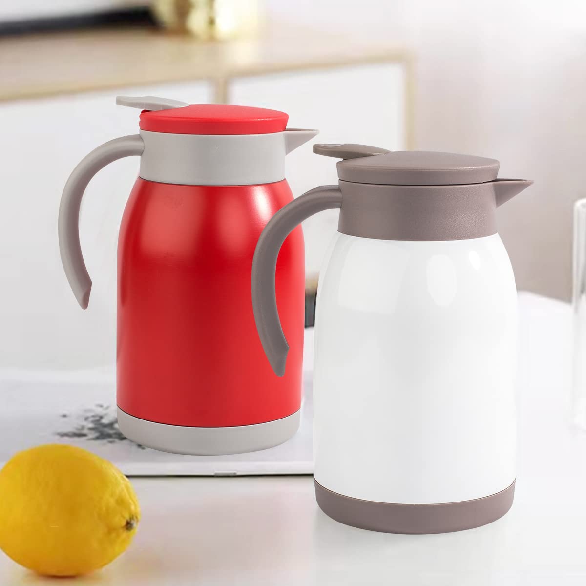 Caraffe per te e caffè,800 ml Caraffa termica da caffè in acciaio inossidabile, isolata sotto Vuoto, con Coperchio a Pressione,conservazione a Freddo o Caldo per più di 12 ore