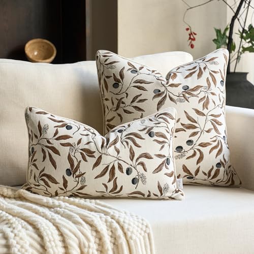 Image of Alerfa Beige Floral Throw Pillow Cover 18 x 18 Inch Sqaure Luxury Decorative Pillow Cover for Couch Living Room Bedroom