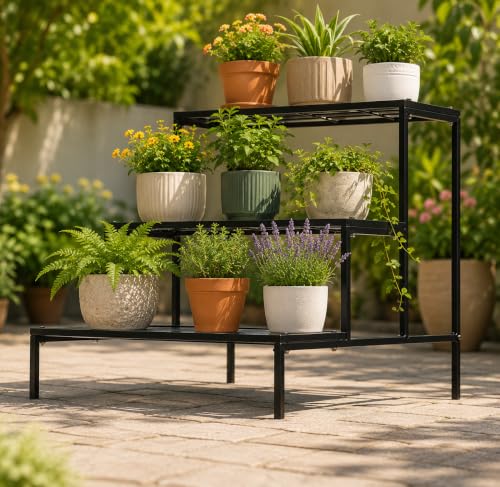 Image of Bee Creative Plant Stands for Outdoor Balcony, Flower Pot Stand for Indoor Plants, Large Metal Planter Stand for Living Room, home decor, Indoor & Outdoor plants Stand (3 STEP B)