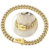 PRADOG Gold Chain Dog Collar Designer Dog Cuban Link Chain Collar with Safty Design Buckle 15MM Meta