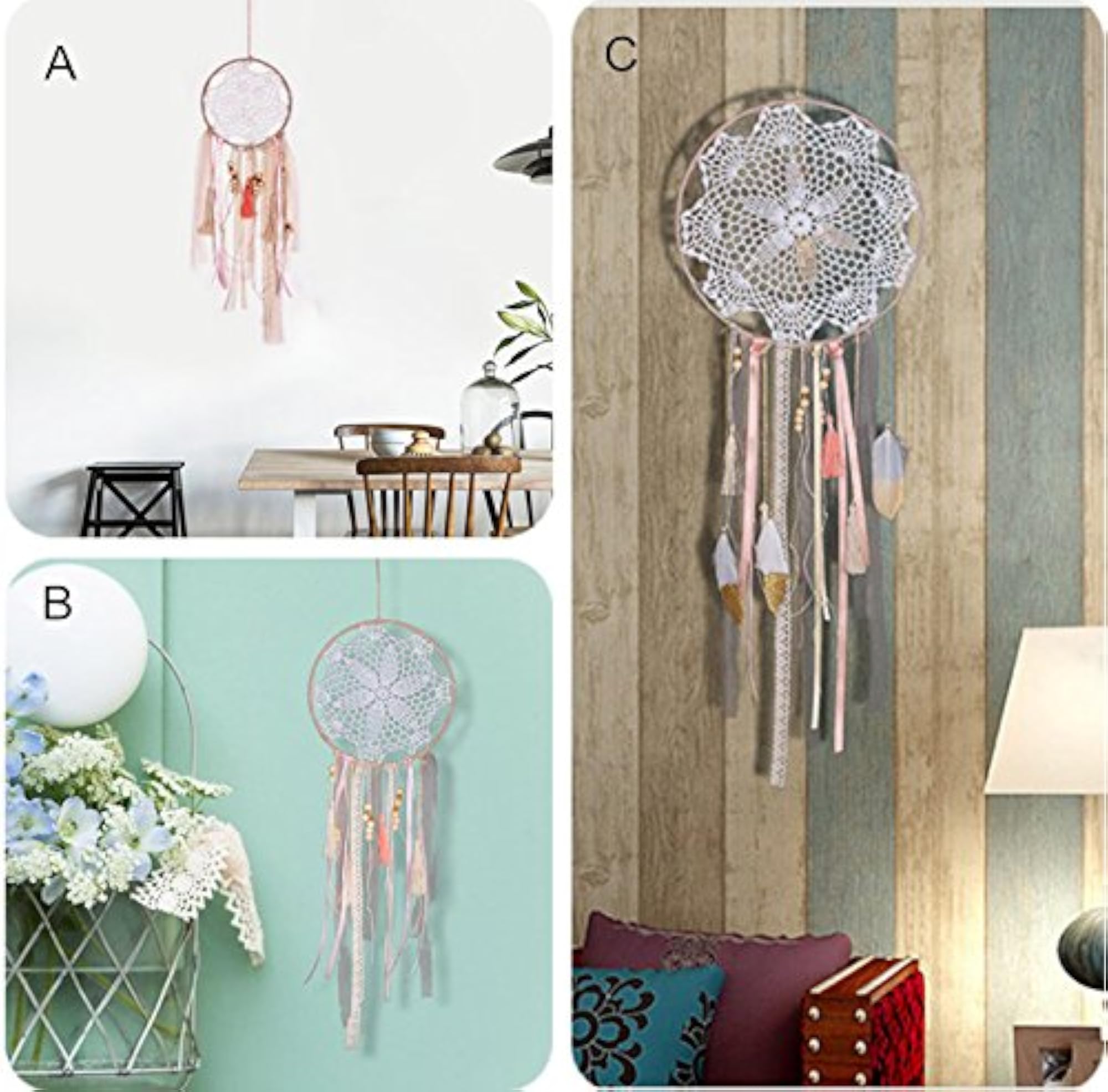 3Pcs Boho Decor Dream Catcher Feather Kit for Girls