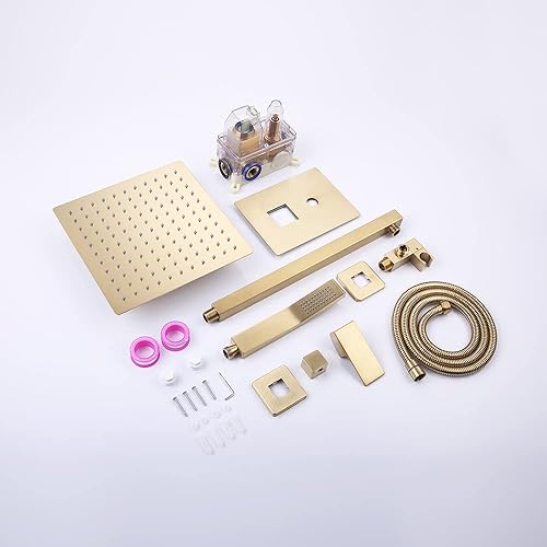 Miniatura 6 de Sistema de ducha montado en la pared de baño, cabezal de ducha de lluvia de 10 pulgadas y cabezal de ducha de mano, conjunto combinado de cuerpo de