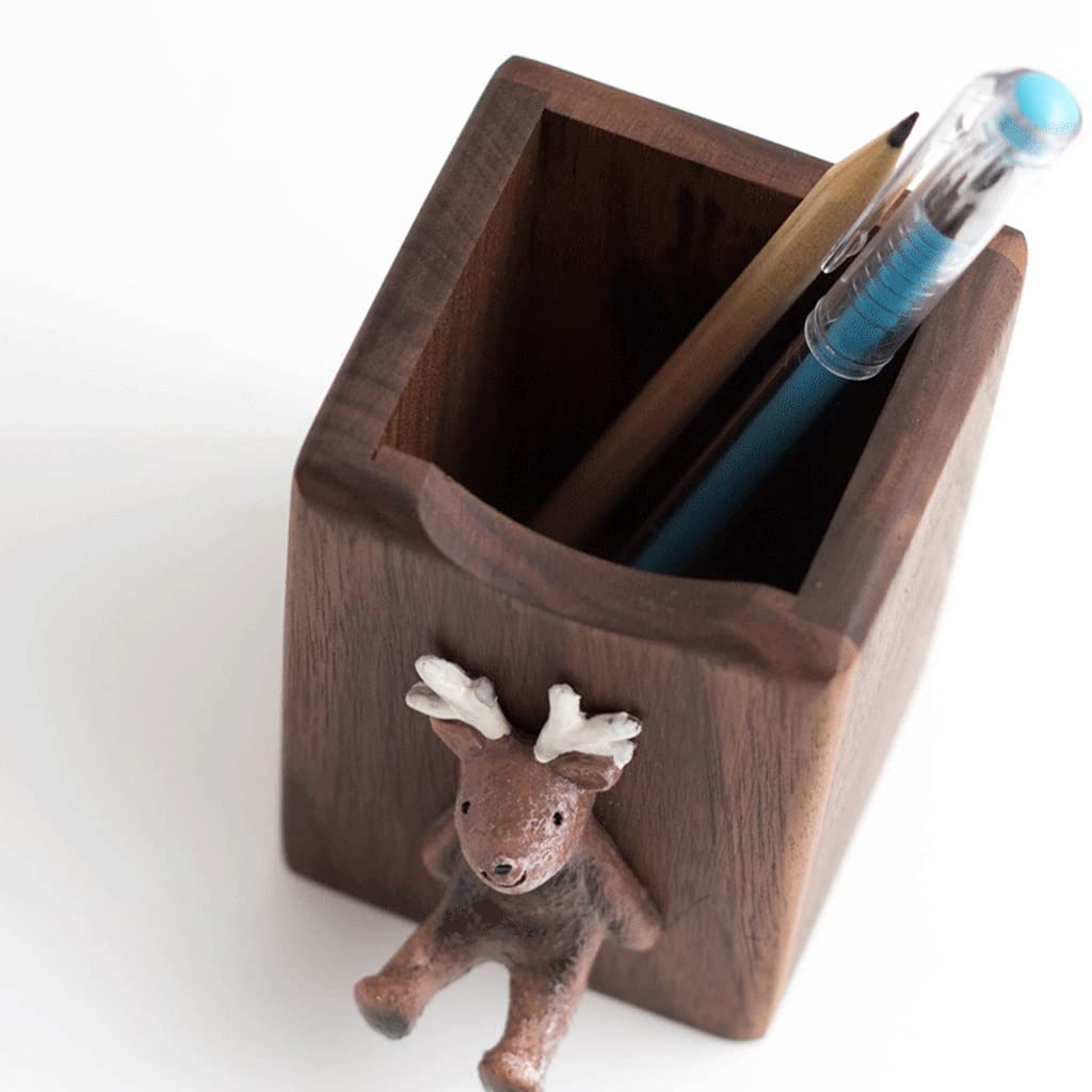 Pojemnik na Długopisy Pióra Pot, Pisek na biurko, Drewniany Ołówek Uchwyt, Puchar, do pędzla makijażu, Akcesoria i organizatorzy robocze Organizer na Biurko Przybornik(B-Black walnut)