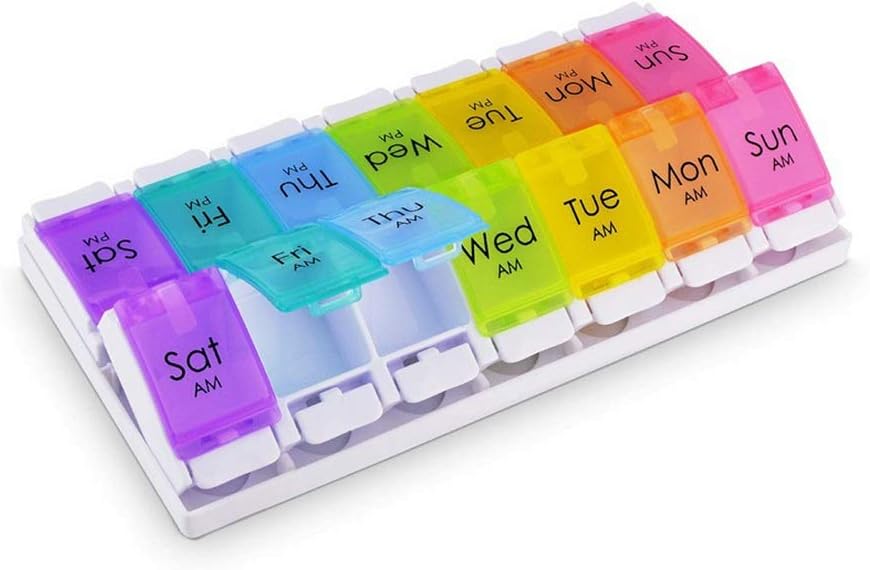 Weekly 7 Days Pill Organizer, Twice a Day Pill Cases with AM/PM Large Compartments, Daily Container Boxes with Push Button for Pills/Vitamin/Fish Oil/Supplements by Aurdox