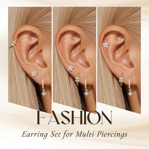 Hoop Earrings for Women, 14k Gold Plated Hoop Earring, 925 Sterling Silver Dainty Cubic Hypoallergenic Earrings Set, Hoop Earring for Sensitive Ears Gifts for women3