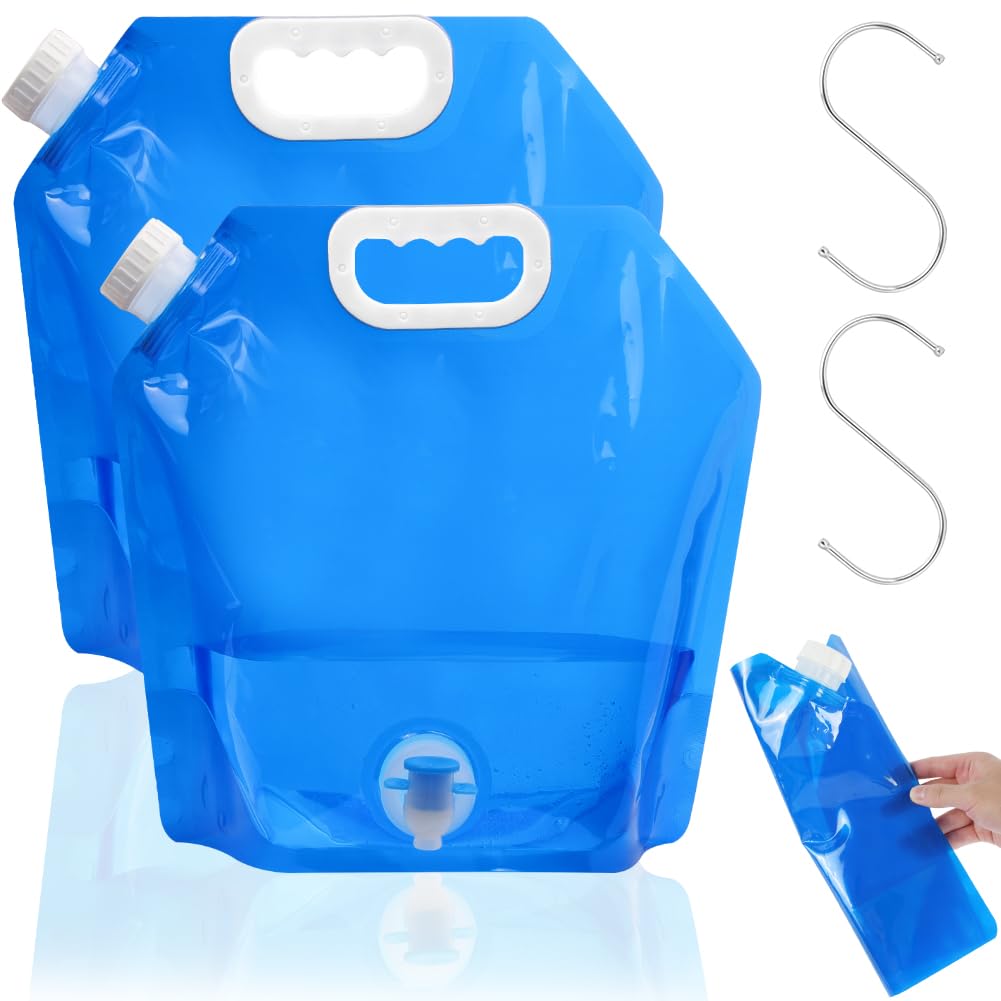 NUTKIT 2 Pack Collapsible Water Container, 5L Large Capacity Foldable Water Containers with Spigot, BPA Free, Portable Folding Carrier Water Bag Reusable for Camping Hiking Picnics BBQ Sport