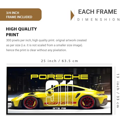 Image of walllane Big Porsche GT3RS 911 Car Framed Posters Gift Items for Boys Room Wall Decoration Bedroom Living Room Office Studio Decor | Car Poster Frame for Wall Decor Set Of 1Size(13 x 25 inch)
