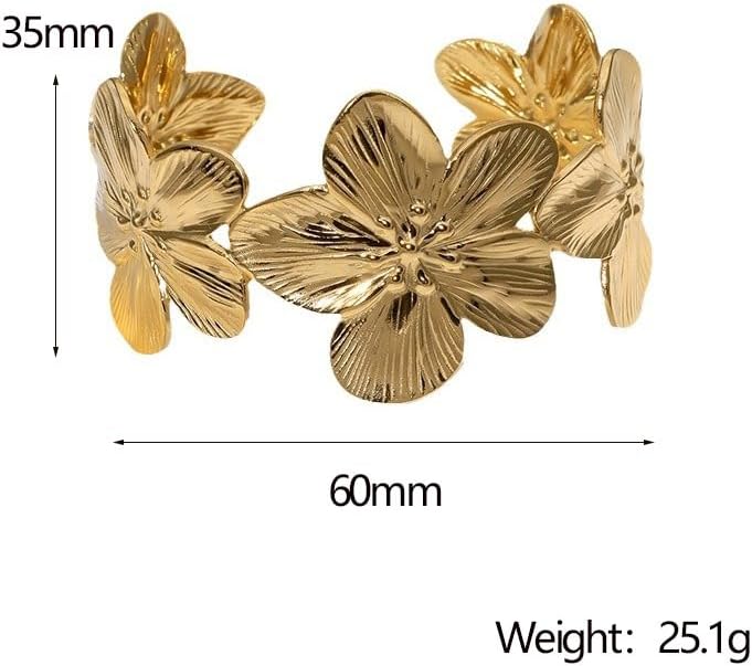 Chunky Flower Bracelet Dainty Gold Sunflower Cuff Bracelet Golden Open Bangle Silver Flower Cuffs Wide Floral Accessories Gift for Women Simple Minimalis Fashion Vintage Jewelry - Image 6