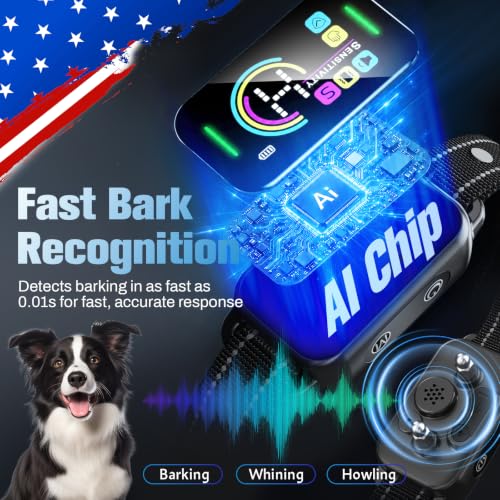 Image of Bark Collar for Large Medium Small Dogs - Smart AI 1S Stop Barking, Anti Barking Device & Dog Training Collar with Beep, Vibration | IP67 Waterproof 8-Level Sensitivity -Jet Black