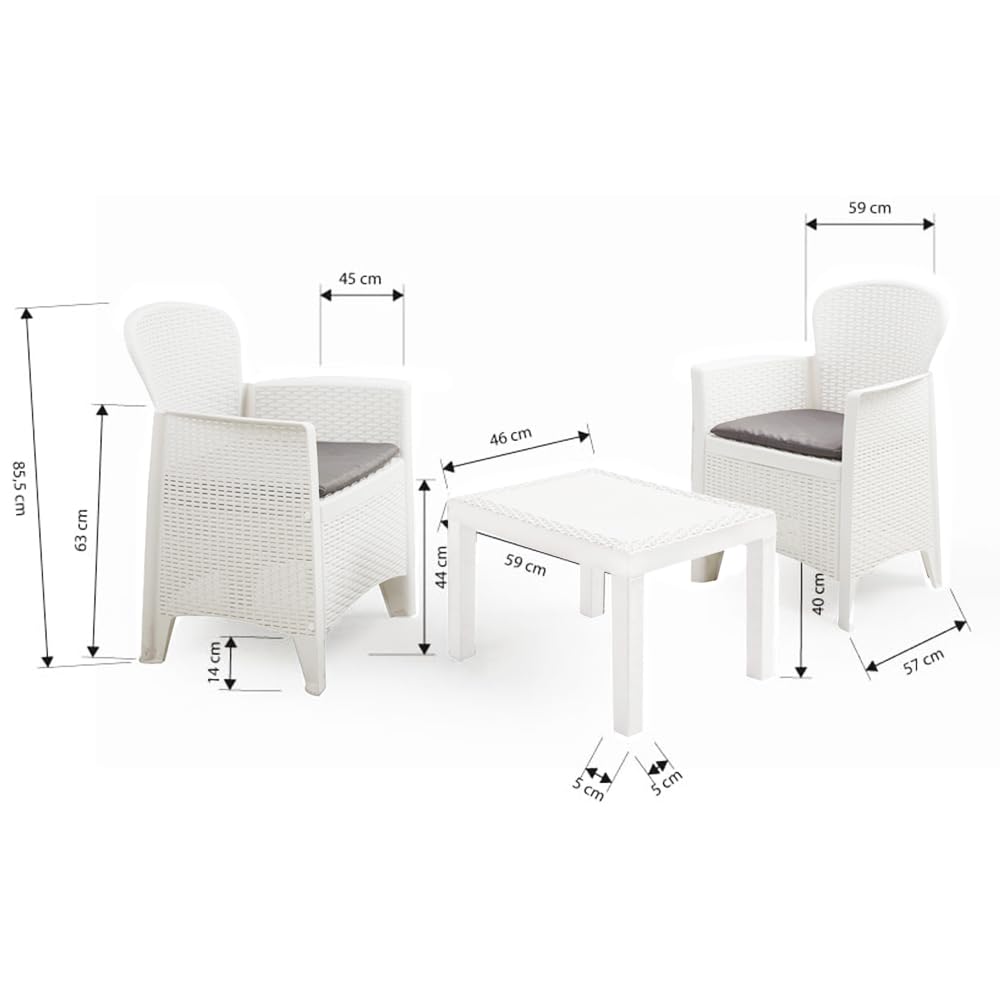 Salottino da Esterno 2 Posti Set da Giardino con Cuscini e Tavolino, Lounge Resistente alle Intemperie, Effetto Rattan Bianco 3 Pezzi